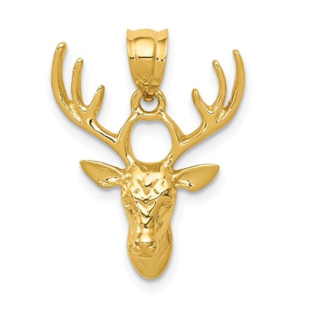 14k Yellow Gold Polished Deer Head Necklace Charm Pendant